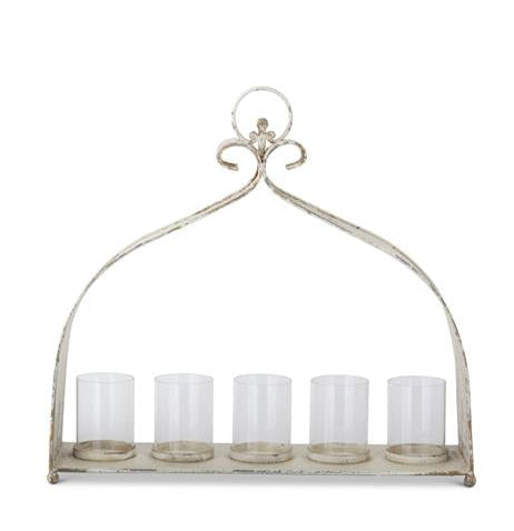 Weathered White & Gold Hurricane 5 Candleholder - (𝐏𝐢𝐜𝐤-𝐔𝐩 𝐎𝐧𝐥𝐲)