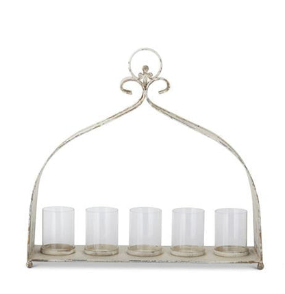 Weathered White & Gold Hurricane 5 Candleholder - (𝐏𝐢𝐜𝐤-𝐔𝐩 𝐎𝐧𝐥𝐲)