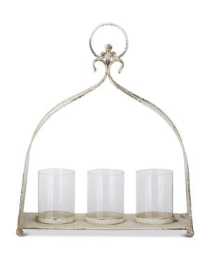 Weathered White & Gold Hurricane 3 Candleholder - (𝐏𝐢𝐜𝐤-𝐔𝐩 𝐎𝐧𝐥𝐲)