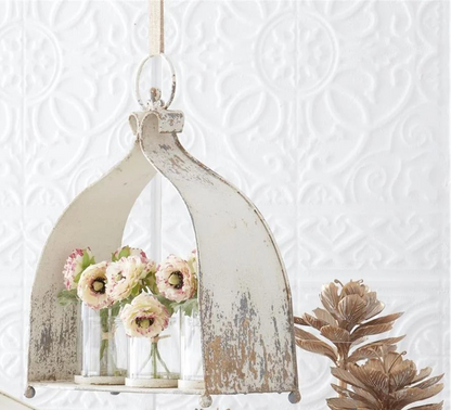 Weathered White & Gold Hurricane 3 Candleholder - (𝐏𝐢𝐜𝐤-𝐔𝐩 𝐎𝐧𝐥𝐲)