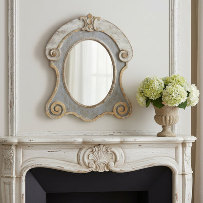 Weathered White, French Blue & Gold Ornate Arched Mirror - (𝐏𝐢𝐜𝐤-𝐔𝐩 𝐎𝐧𝐥𝐲)