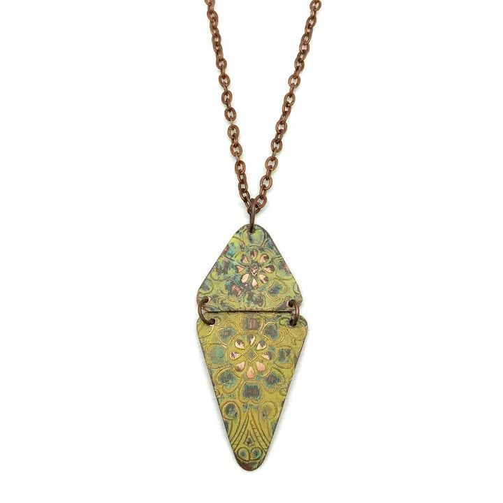 Copper Patina Chartreuse Floral Necklace NP205