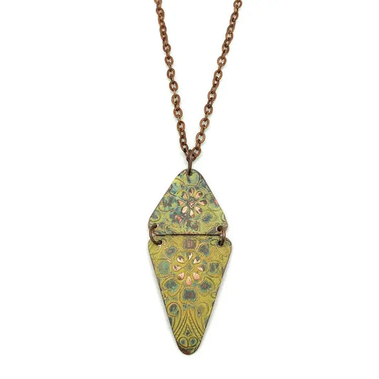 Copper Patina Chartreuse Floral Necklace NP205