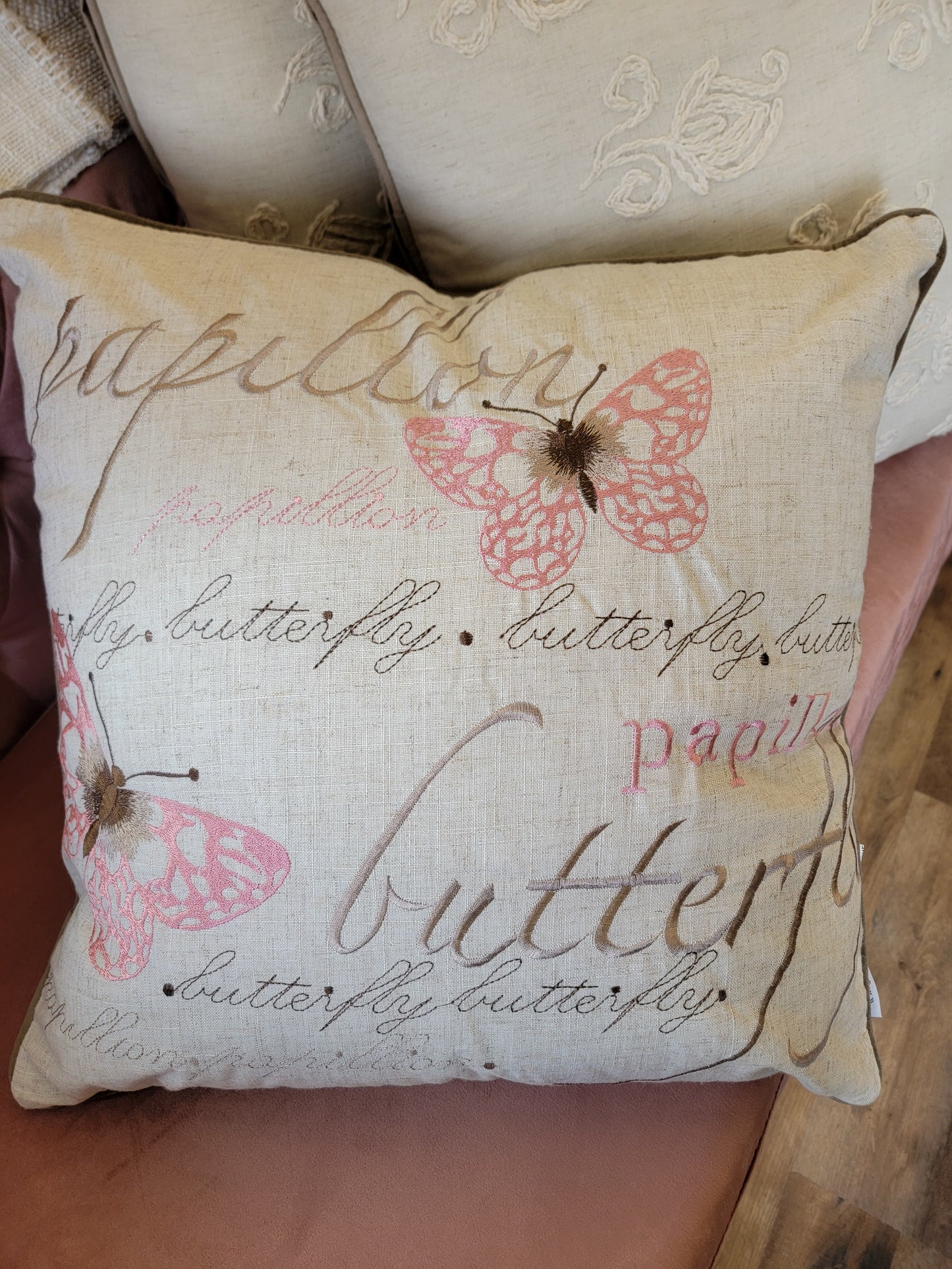 Butterfly Rose & Beige Pillow