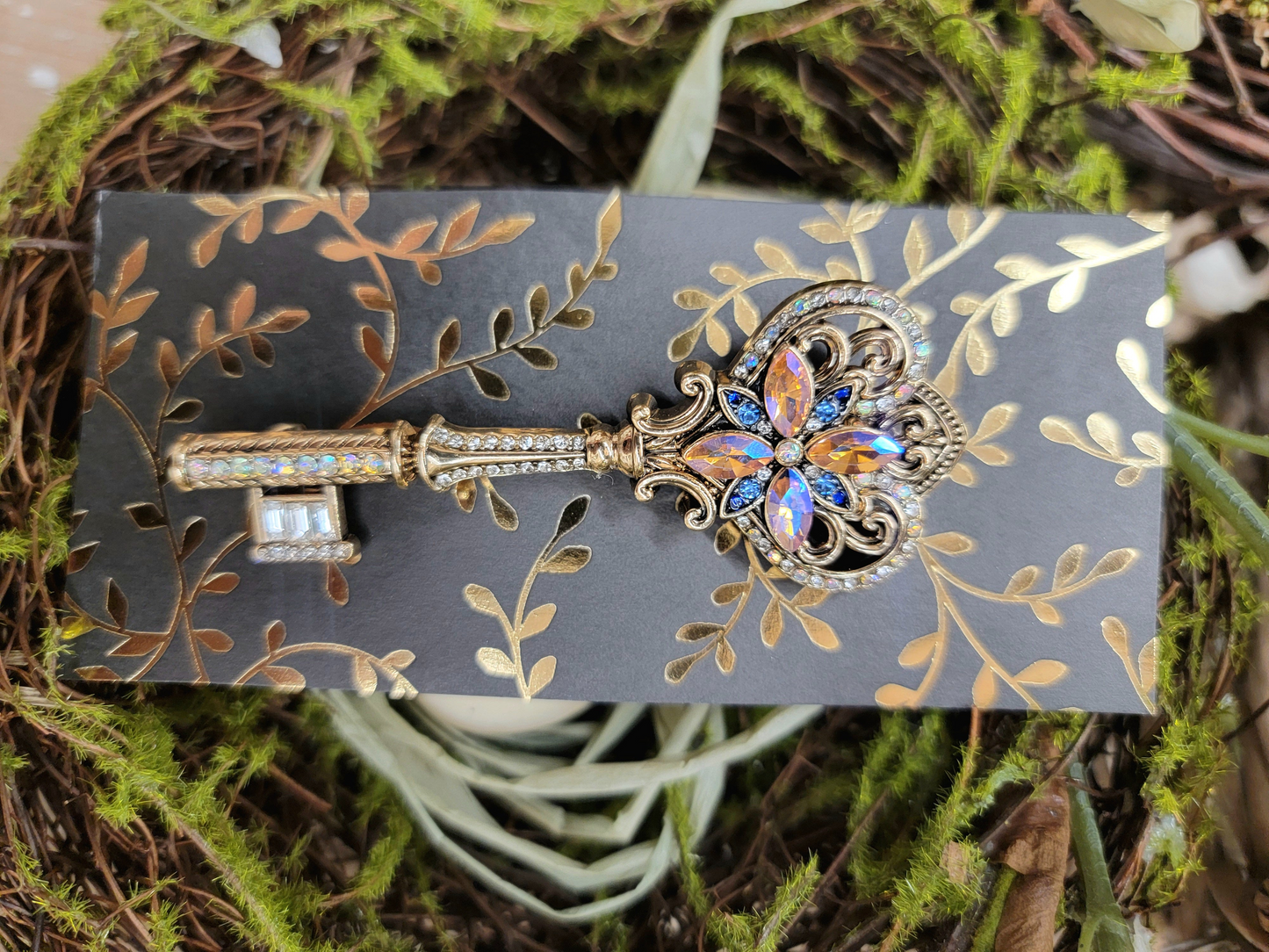 Jeweled Skeleton Key Brooch