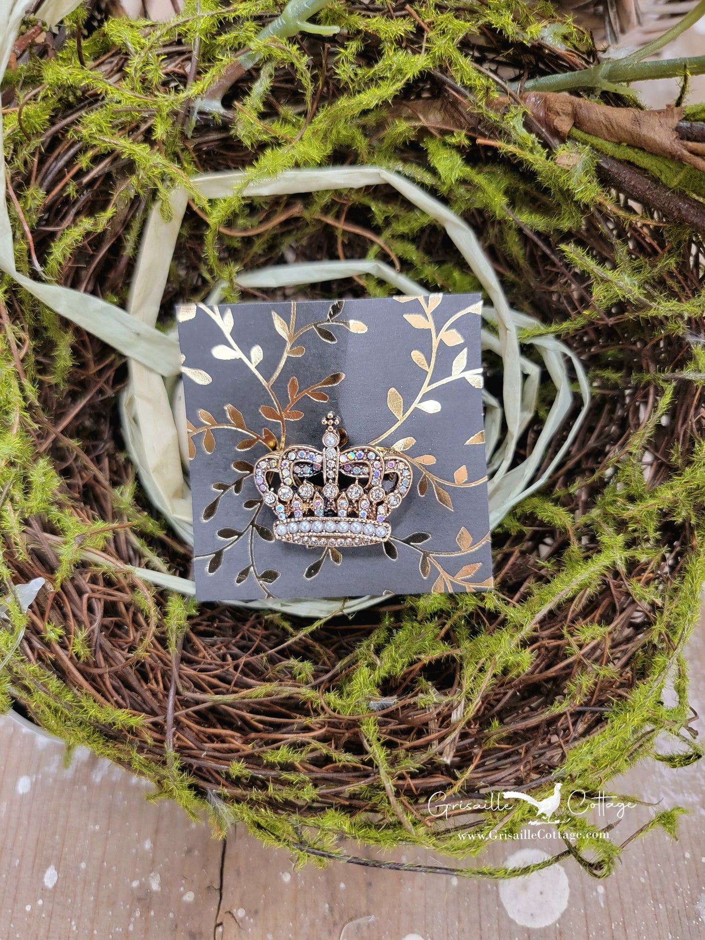 Jeweled Crown Brooch