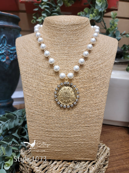 Chanel Rue Cambon Coin, Pearl & Crystal Necklace Style 1073 - Yochi NY