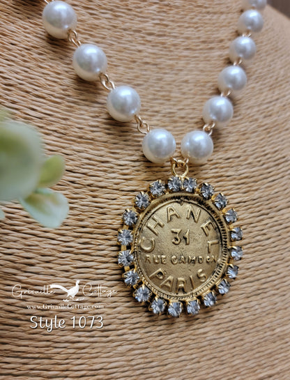Chanel Rue Cambon Coin, Pearl & Crystal Necklace Style 1073 - Yochi NY