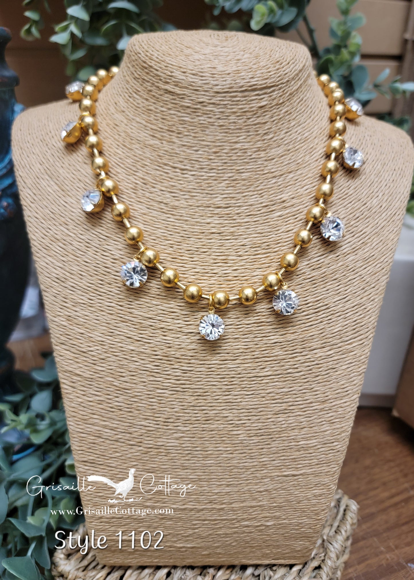 Emery Gold Bead & Crystal Necklace Style 1102 - Yochi NY