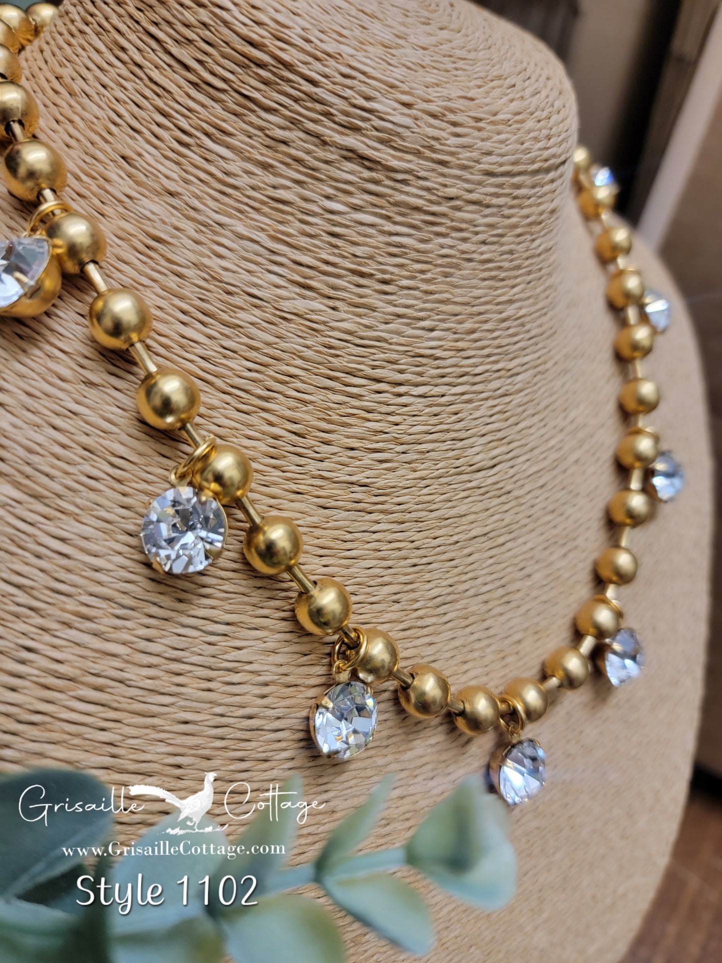 Emery Gold Bead & Crystal Necklace Style 1102 - Yochi NY