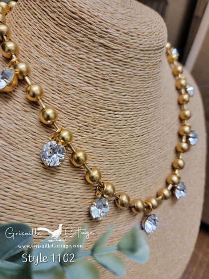 Emery Gold Bead & Crystal Necklace Style 1102 - Yochi NY