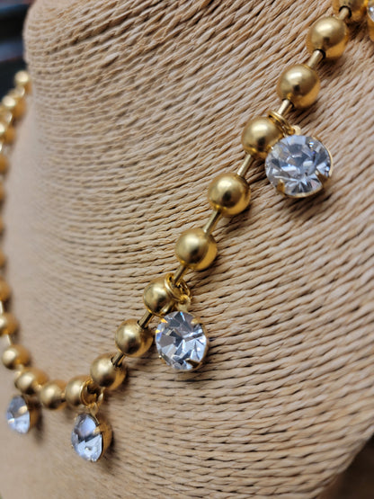 Emery Gold Bead & Crystal Necklace Style 1102 - Yochi NY