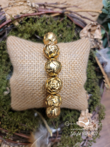 Gold Rose Bead Stretch Stack Bracelet BP2902 - Yochi NY