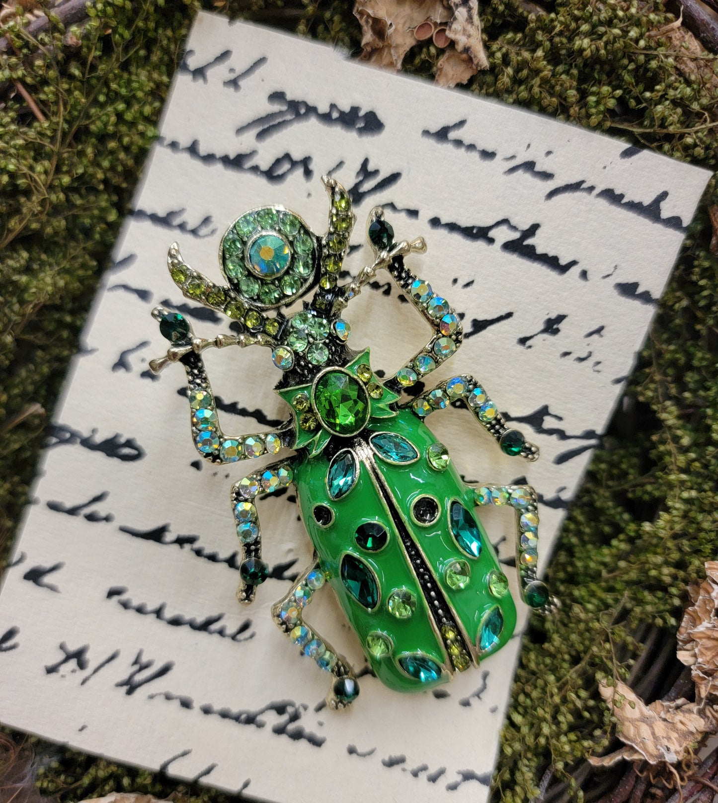 Emerald Green Beetle Brooch / Pin