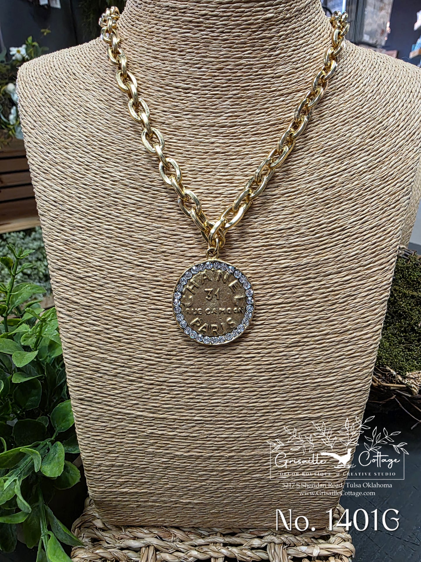 Chanel 31 Rue Paris Cambon Coin & Crystal Necklace Style 1401G- Yochi NY