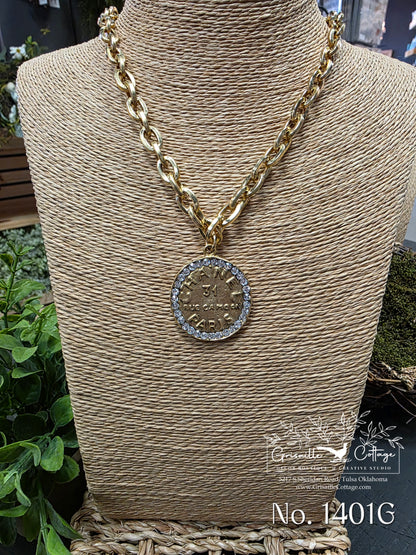 Chanel 31 Rue Paris Cambon Coin & Crystal Necklace Style 1401G- Yochi NY