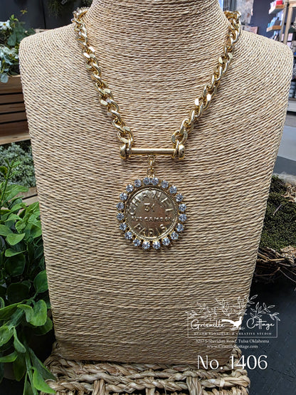 Chanel 31 Rue Paris Cambon Coin & Crystal Toggle Bar Necklace Style 1406 - Yochi NY