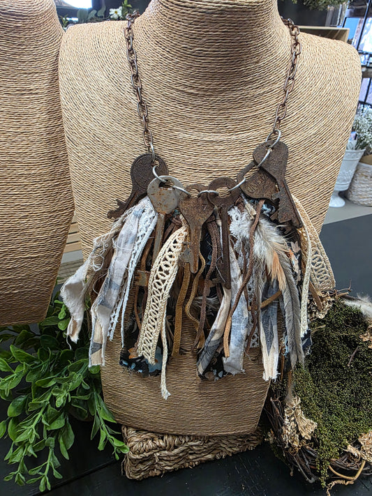 Vintage Rusty Key & Ribbon Necklace