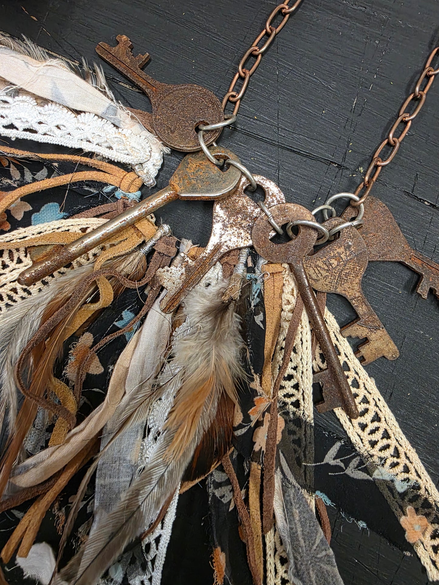 Vintage Rusty Key & Ribbon Necklace