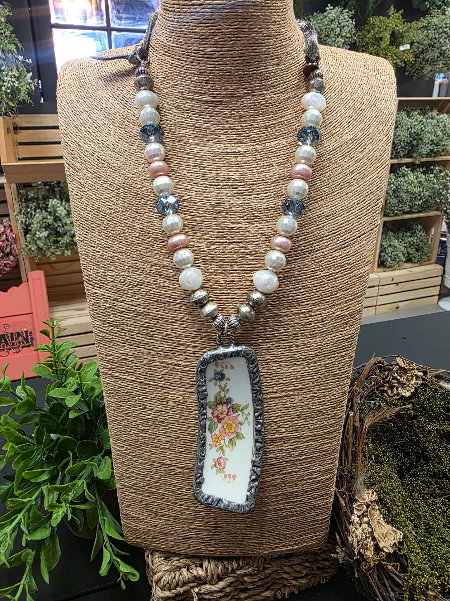 Broken China Embossed Silver Necklace