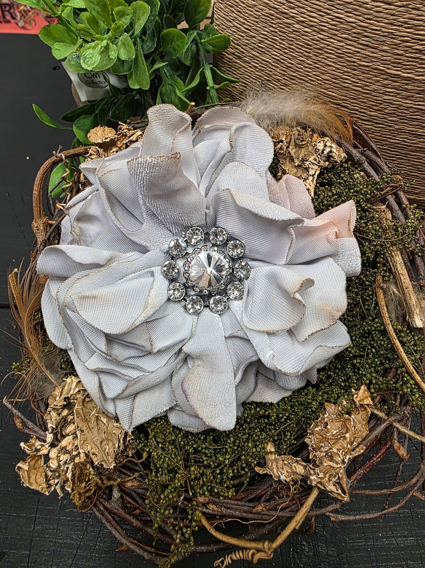 Fabric Hand-cut Floral Brooch - Distressed Grey