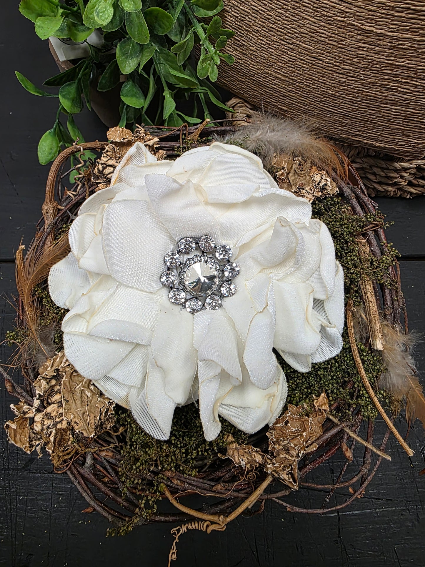 Fabric Hand-cut Floral Brooch - Distressed White