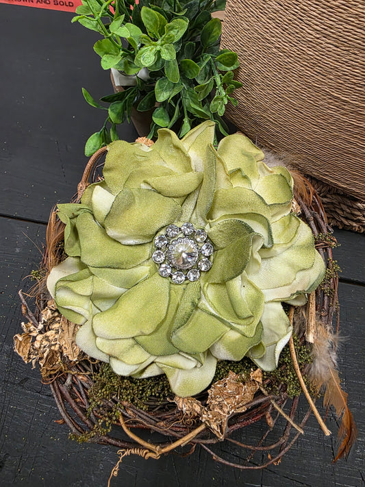 Fabric Hand-cut Floral Brooch - Distressed Green