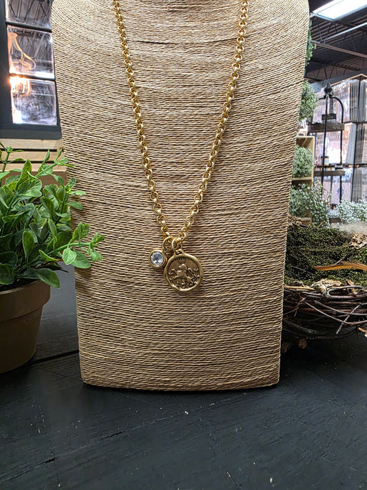 Lion Coin & Crystal Pendant Necklace LN031