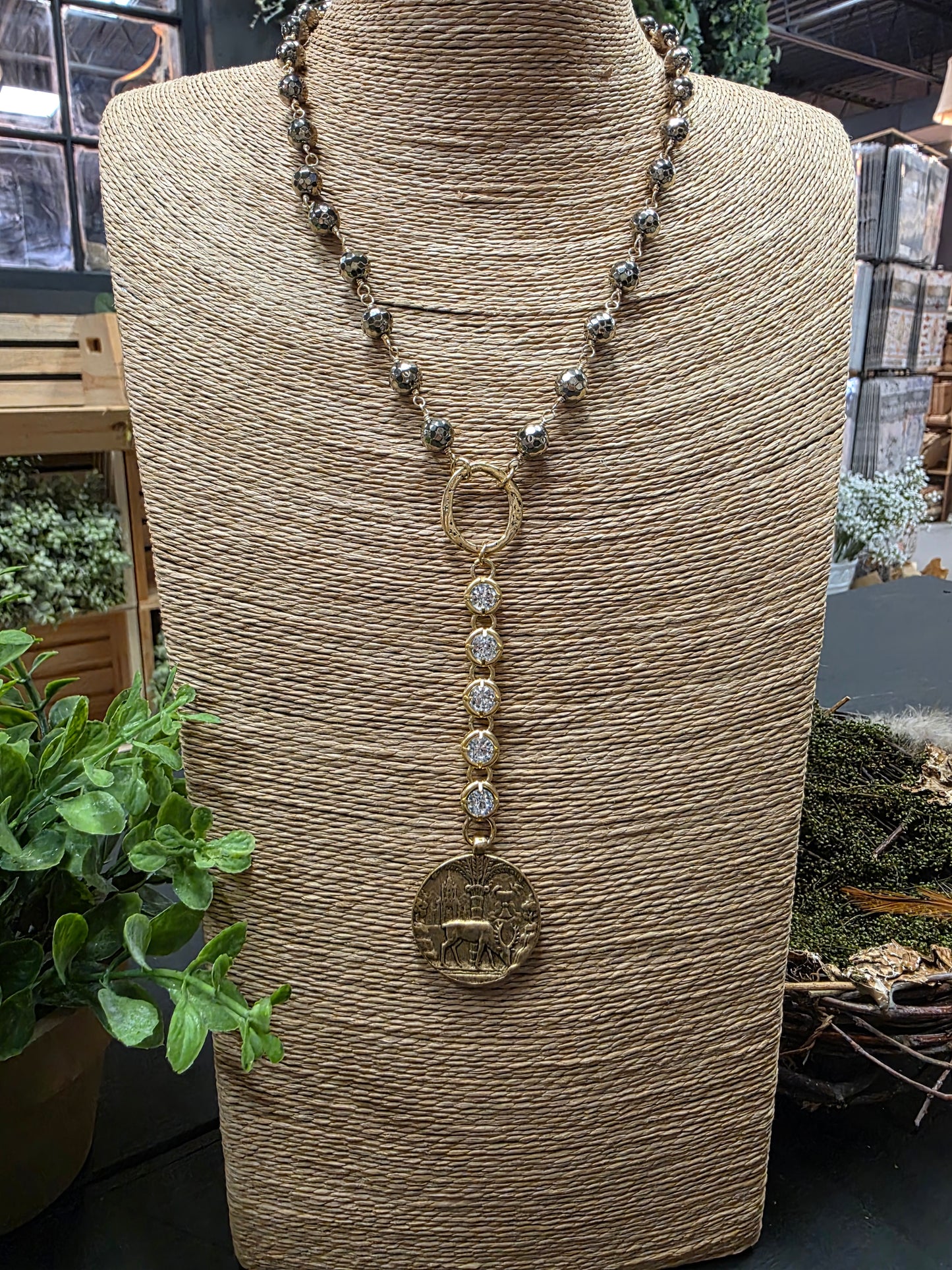 Pyrite & Crystal Drop Necklace LN117