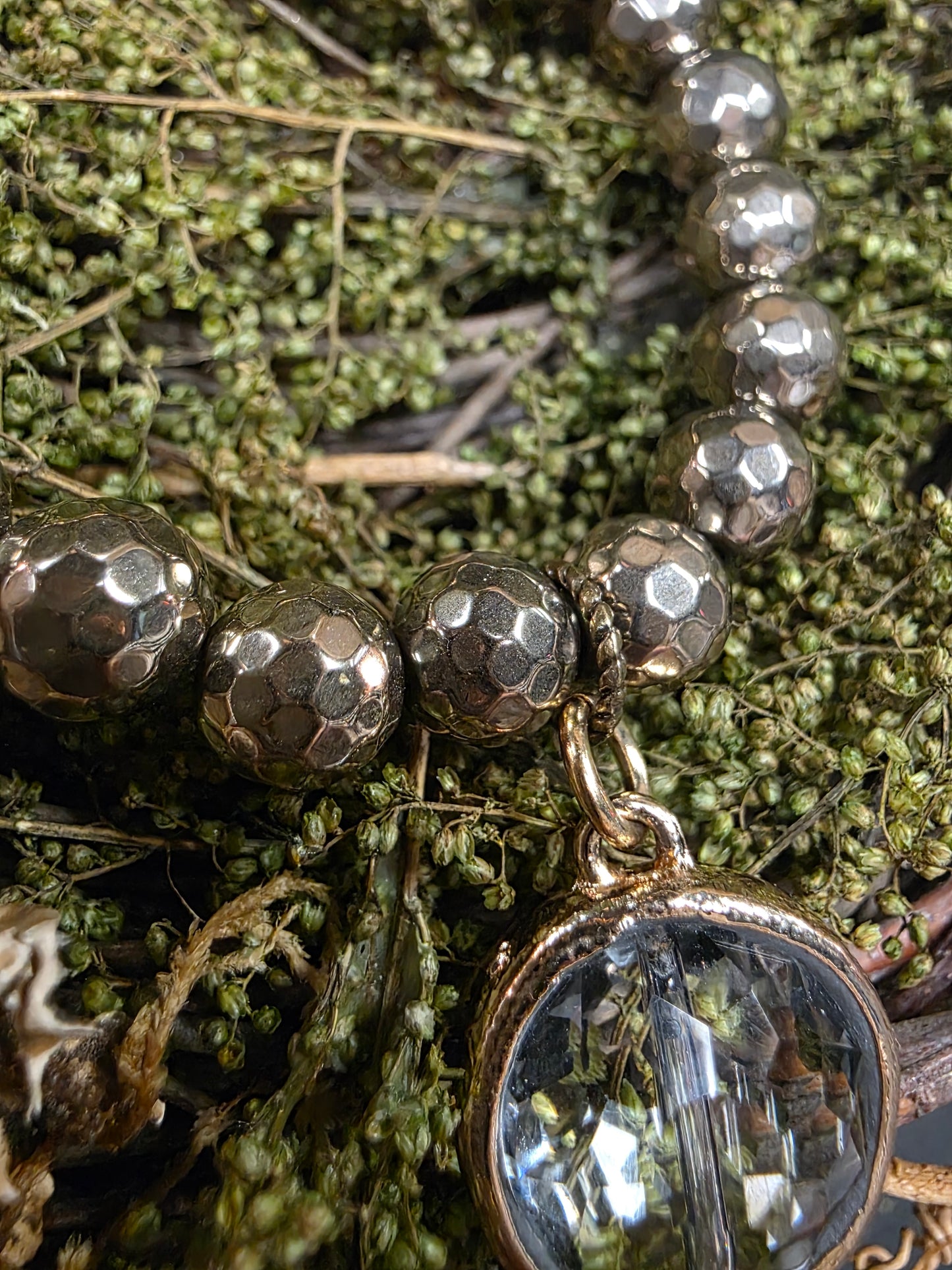 Pyrite Bracelet with Crystal 1/2in Pendant