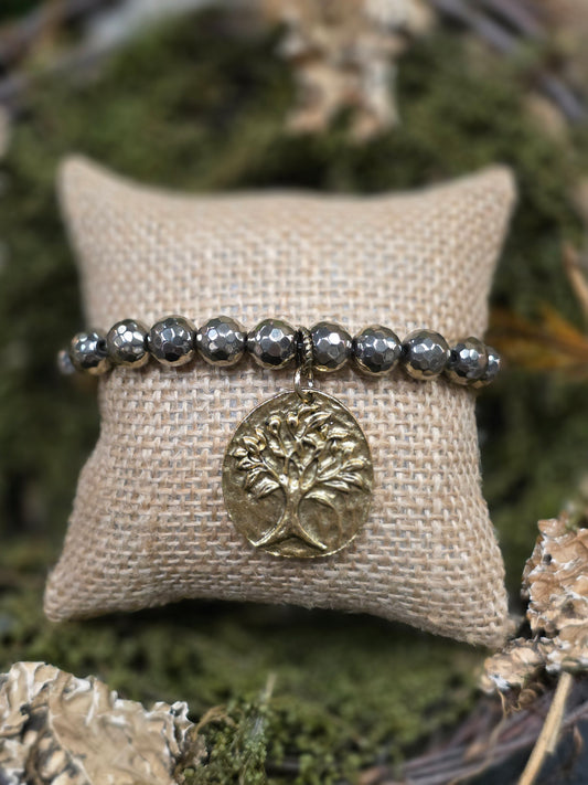 Pyrite Bracelet with Tree of Life Pendant