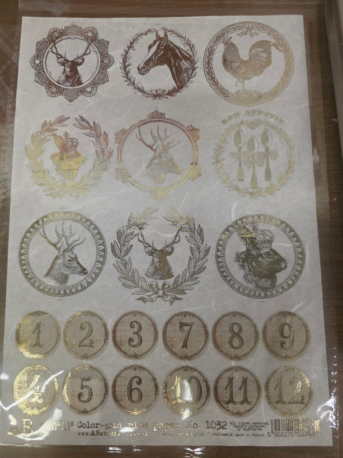 Gilded Holiday Ornament Rounds 1032 - A4 8.3 x 11.7 Rice Paper by AB Studio