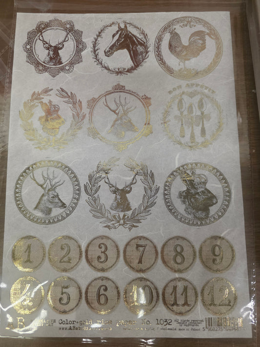 Gilded Holiday Ornament Rounds 1032 - A4 8.3 x 11.7 Rice Paper by AB Studio