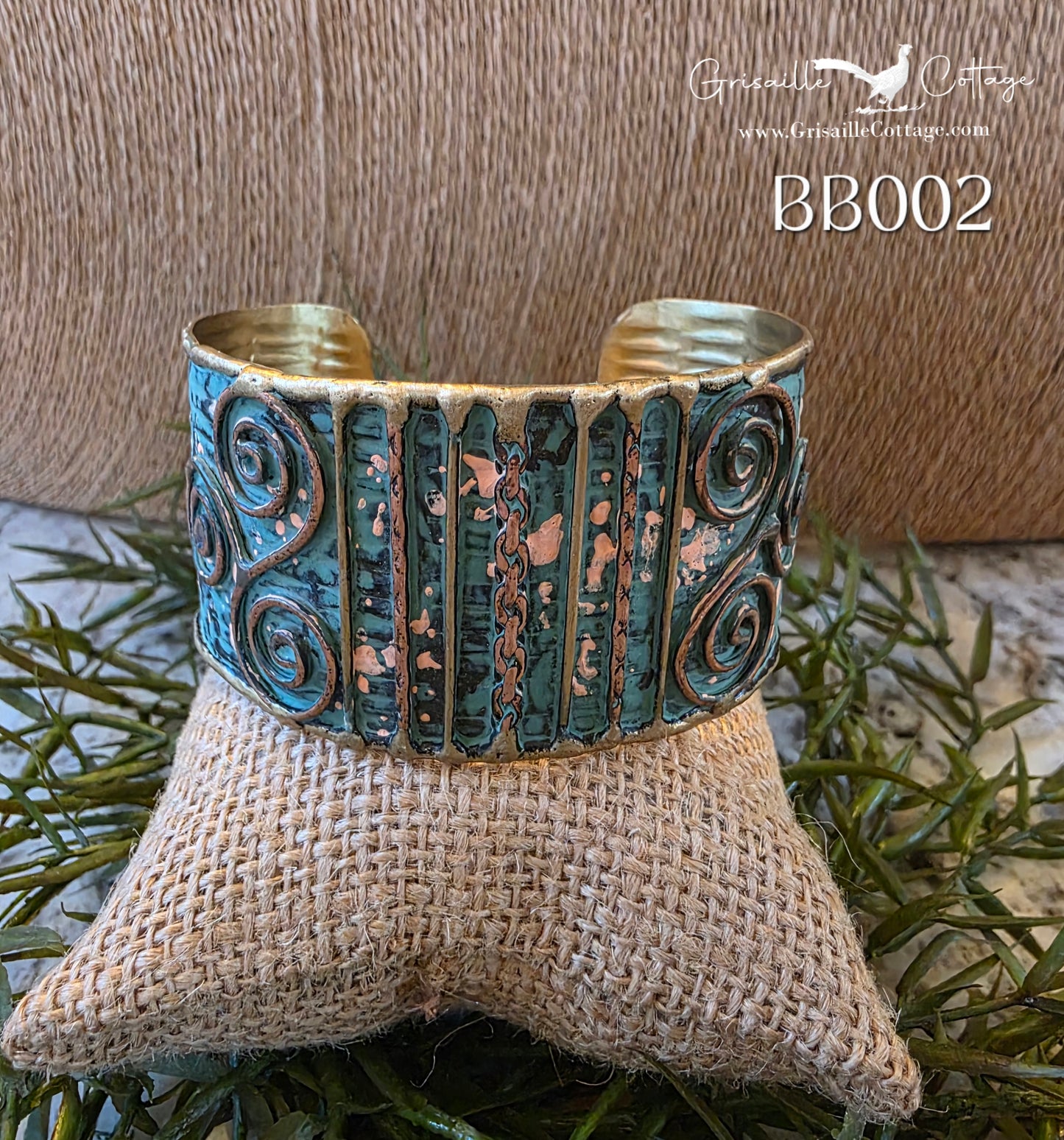 Brass Blue/Pink Patina Cuff Bracelet BB002