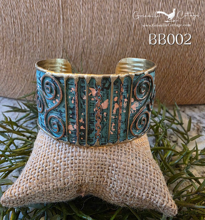 Brass Blue/Pink Patina Cuff Bracelet BB002