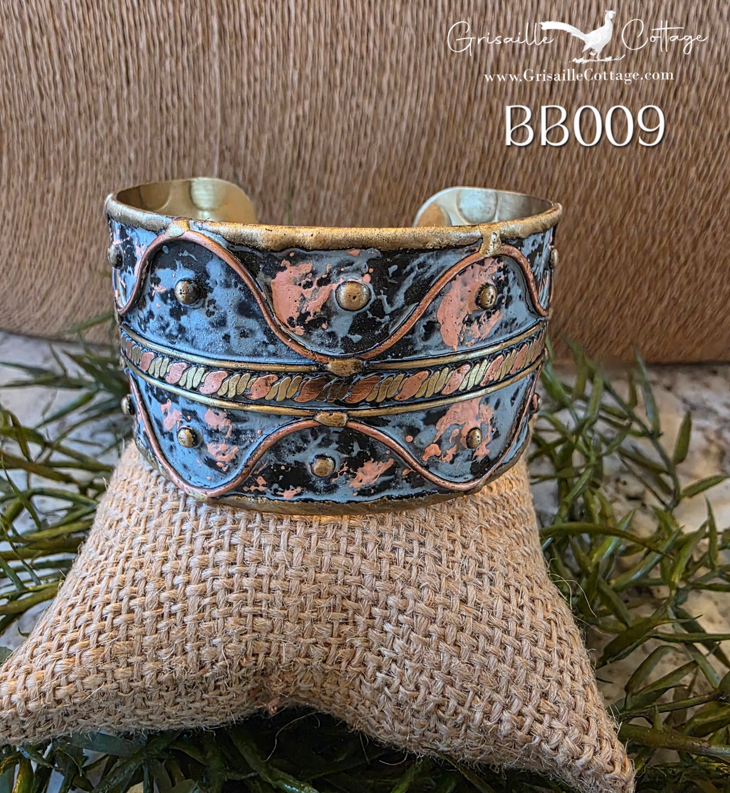 Brass Blue/Pink/Black Patina Cuff Bracelet BB009