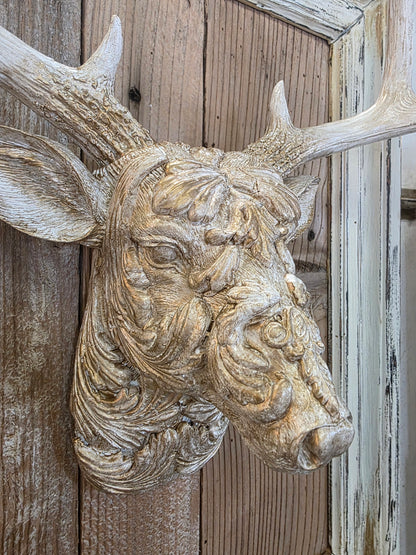 Vintage Glam Deer Head, Gold & White