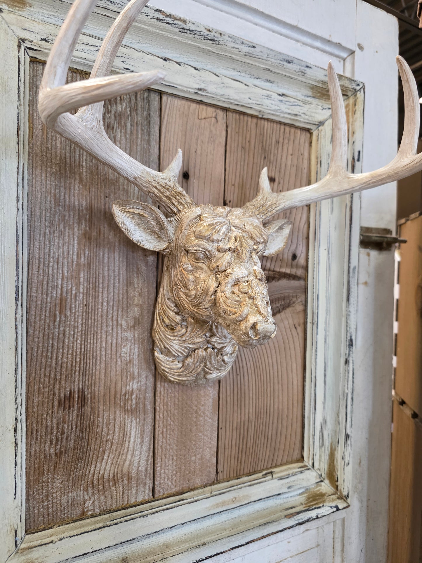 Vintage Glam Deer Head, Gold & White