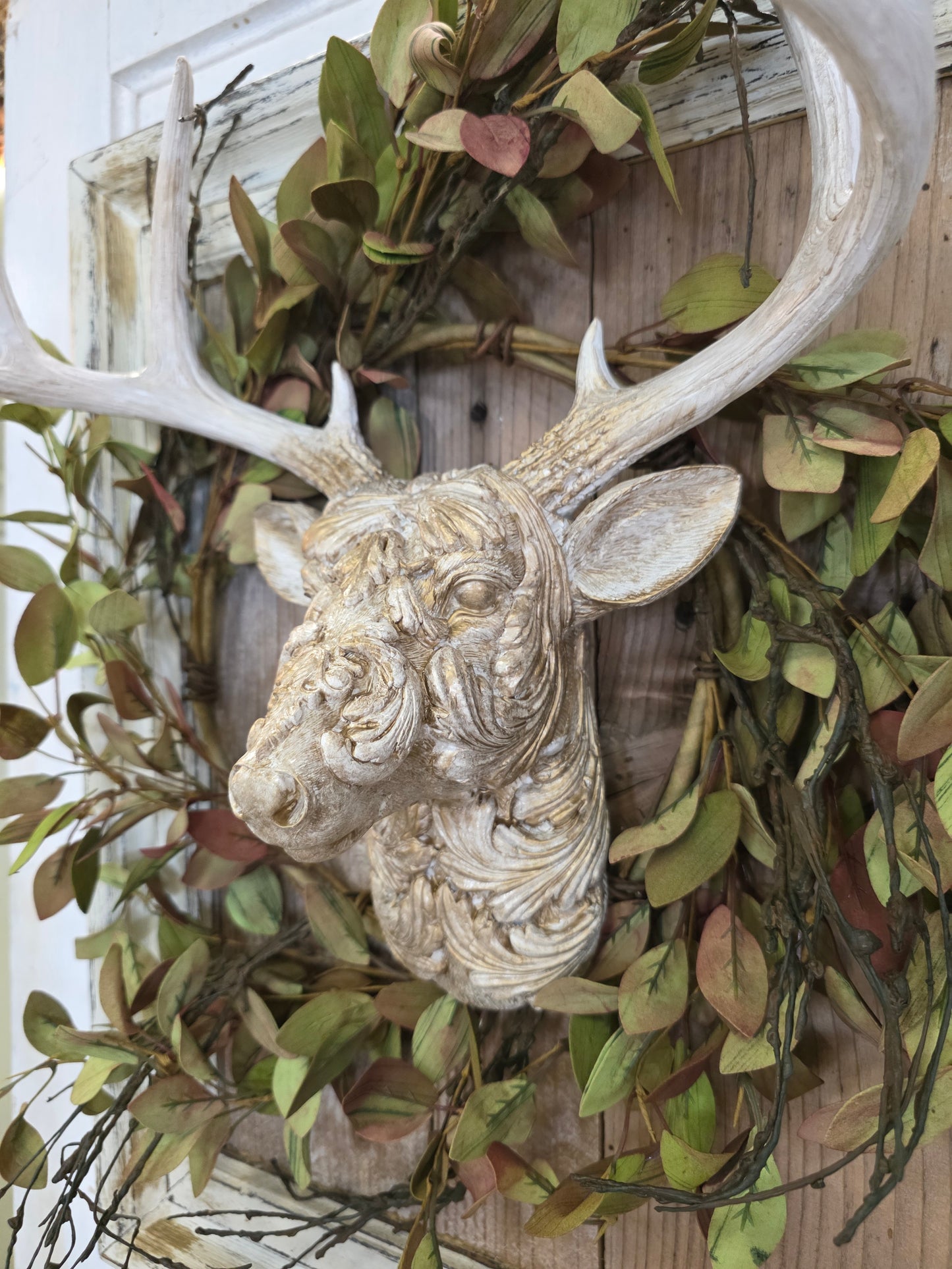 Vintage Glam Deer Head, Gold & White