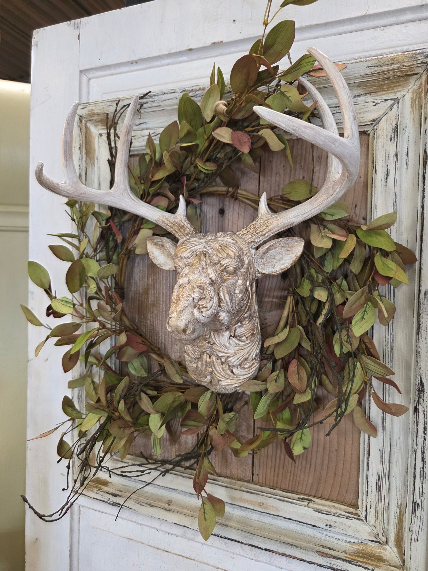Vintage Glam Deer Head, Gold & White