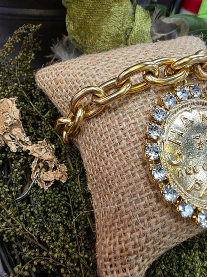 Chanel Rue 31 Paris Coin Gold & Crystal Bracelet Style BP2272 - Yochi NY