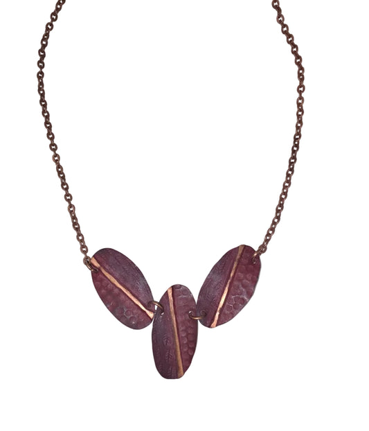 Copper Patina 3 Magenta Feather Necklace NP210