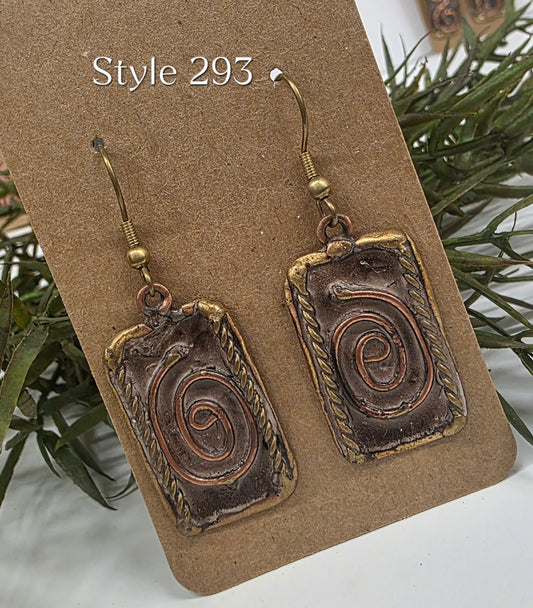 Brass Patina Mauve Swirl Earrings EP293
