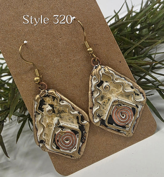 Brass Patina Antiqued White Earrings EP320