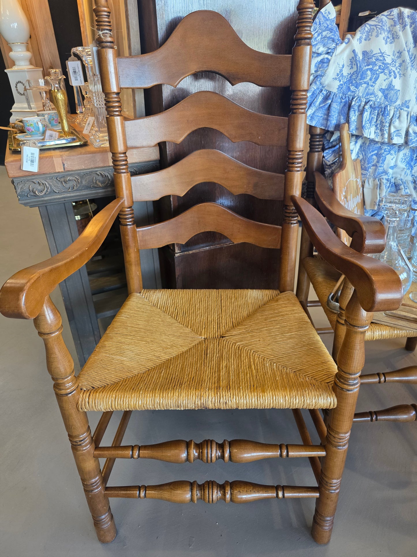 Vintage Ladderback Chair Set w/ Rush Seats.
