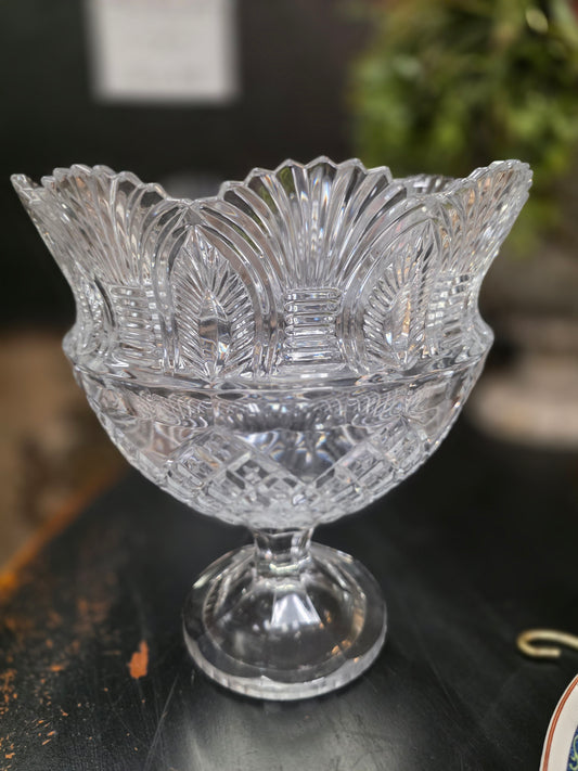 Vintage Wexford Clear Diamond Point Cut Glass Pedestal Bowl Compote/ Trifle Bowl