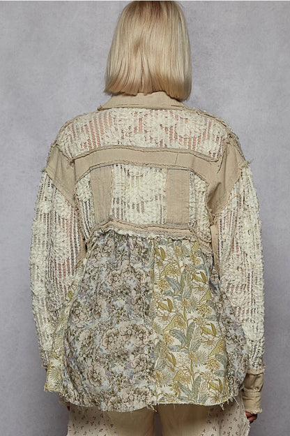 Floral Lace & Denim Shacket Powder Grey - POL