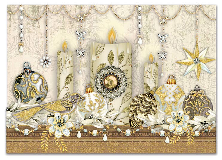 Candlelight Mantel 2 Layer Holiday Card