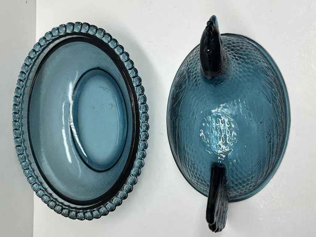 Hen on Nest Dish, Teal / Midnight Blue - Vintage Indiana Glass Co Carnival Glass
