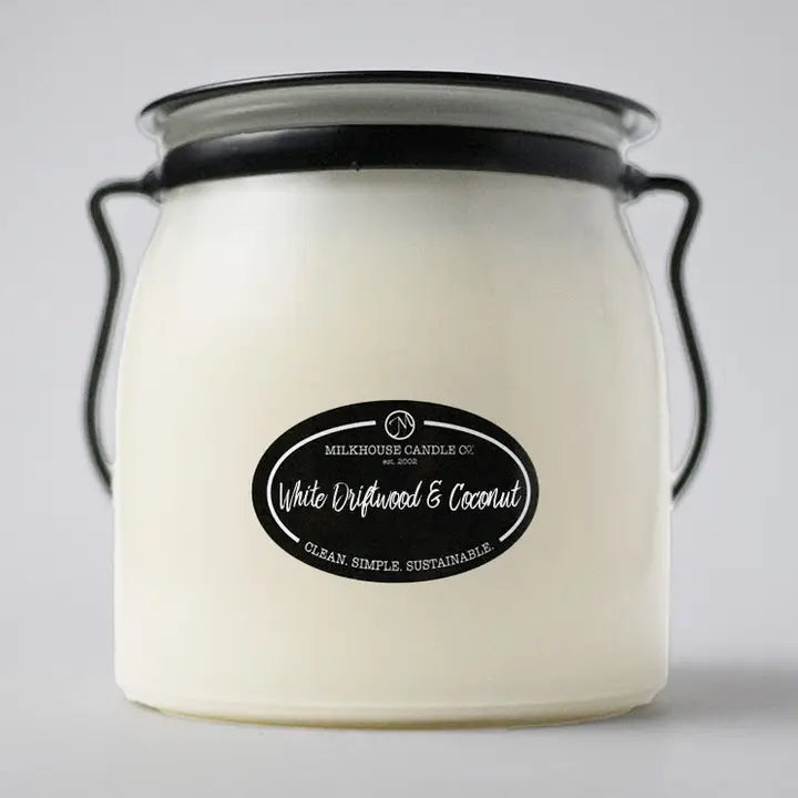 White Driftwood & Coconut 16oz Butter Jar - Milkhouse Candle Company